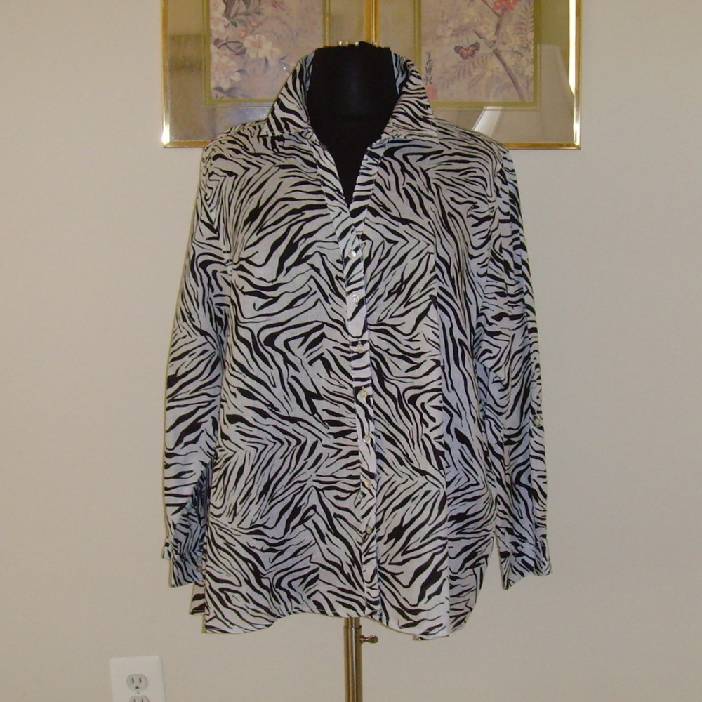 CYNTHIA ROWLEY 100% Linen Blouse 3X Zebra Print - Picture 5 of 13